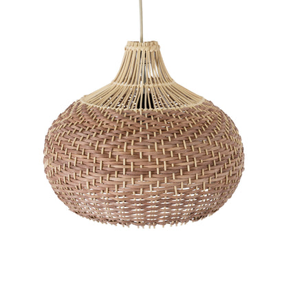 PANAMA 01952 Boho Κρεμαστό Φωτιστικό Οροφής Μονόφωτο 1 x E27 AC220-240V IP20 - Φ40 x Υ34cm - Μπεζ με Καφέ Ξύλινο Μπαμπού Πλέγμα Καμπάνα