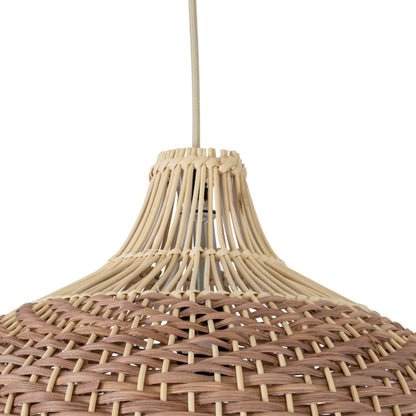 PANAMA 01952 Boho Κρεμαστό Φωτιστικό Οροφής Μονόφωτο 1 x E27 AC220-240V IP20 - Φ40 x Υ34cm - Μπεζ με Καφέ Ξύλινο Μπαμπού Πλέγμα Καμπάνα