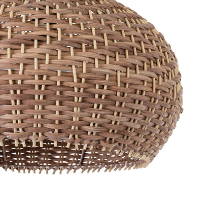 PANAMA 01952 Boho Κρεμαστό Φωτιστικό Οροφής Μονόφωτο 1 x E27 AC220-240V IP20 - Φ40 x Υ34cm - Μπεζ με Καφέ Ξύλινο Μπαμπού Πλέγμα Καμπάνα