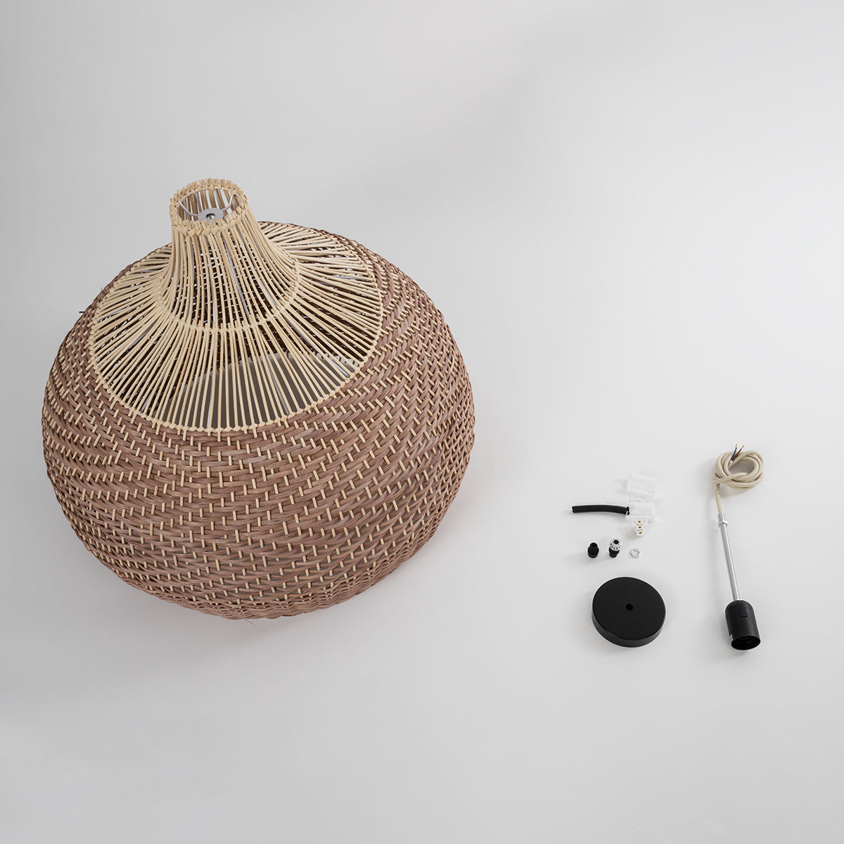 PANAMA 01953 Boho Κρεμαστό Φωτιστικό Οροφής Μονόφωτο 1 x E27 AC220-240V IP20 - Φ60 x Υ60cm - Μπεζ με Καφέ Ξύλινο Μπαμπού Πλέγμα Καμπάνα