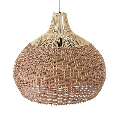 PANAMA 01953 Boho Κρεμαστό Φωτιστικό Οροφής Μονόφωτο 1 x E27 AC220-240V IP20 - Φ60 x Υ60cm - Μπεζ με Καφέ Ξύλινο Μπαμπού Πλέγμα Καμπάνα