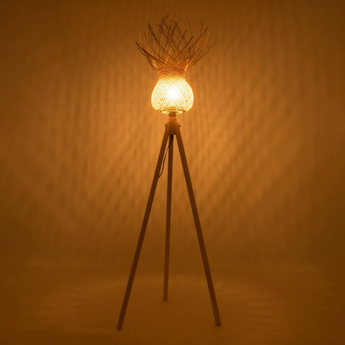 POPPY 01984 Boho Επιδαπέδιο Φωτιστικό Μονόφωτο 1 x E27 IP20 Μπεζ Ξύλο - Μ58 x Π58 x Υ168cm