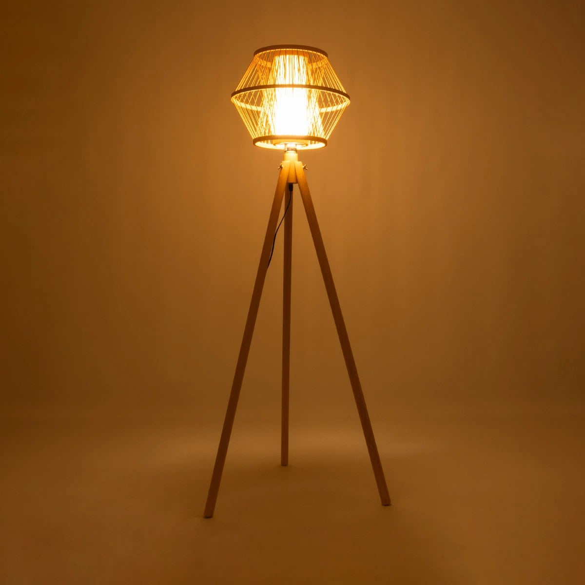 POPPY 01985 Boho Επιδαπέδιο Φωτιστικό Μονόφωτο 1 x E27 IP20 Μπεζ Ξύλο - Μ58 x Π58 x Υ151cm