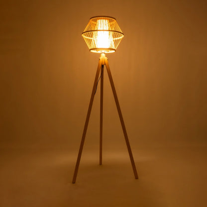 POPPY 01985 Boho Επιδαπέδιο Φωτιστικό Μονόφωτο 1 x E27 IP20 Μπεζ Ξύλο - Μ58 x Π58 x Υ151cm