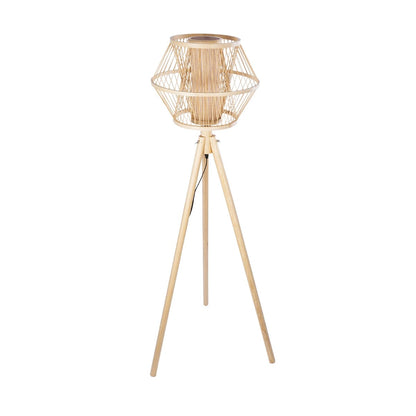 POPPY 01985 Boho Επιδαπέδιο Φωτιστικό Μονόφωτο 1 x E27 IP20 Μπεζ Ξύλο - Μ58 x Π58 x Υ151cm