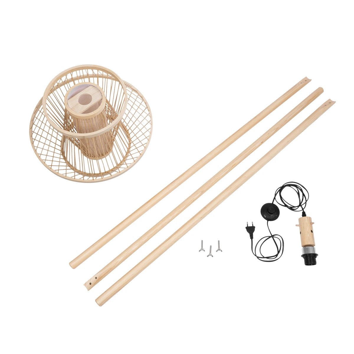 POPPY 01985 Boho Επιδαπέδιο Φωτιστικό Μονόφωτο 1 x E27 IP20 Μπεζ Ξύλο - Μ58 x Π58 x Υ151cm