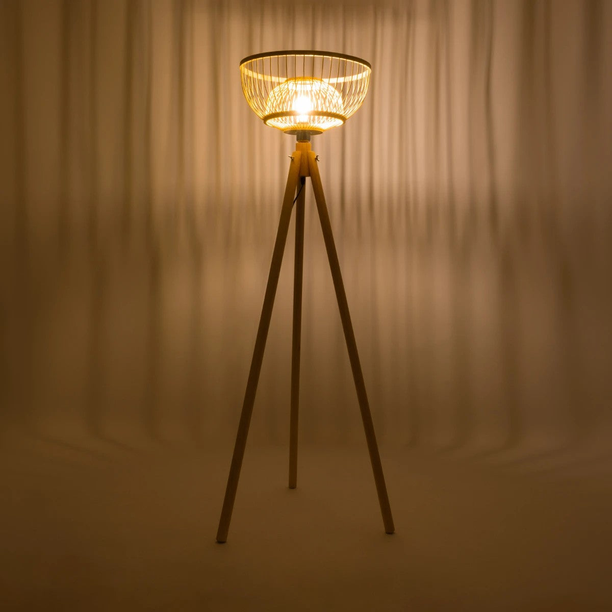 POPPY 01986 Boho Επιδαπέδιο Φωτιστικό Μονόφωτο 1 x E27 IP20 Μπεζ Ξύλο - Μ58 x Π58 x Υ141cm