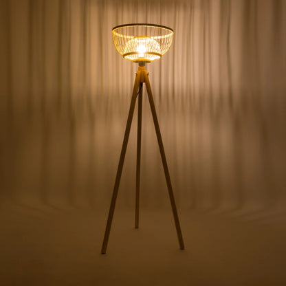 POPPY 01986 Boho Επιδαπέδιο Φωτιστικό Μονόφωτο 1 x E27 IP20 Μπεζ Ξύλο - Μ58 x Π58 x Υ141cm