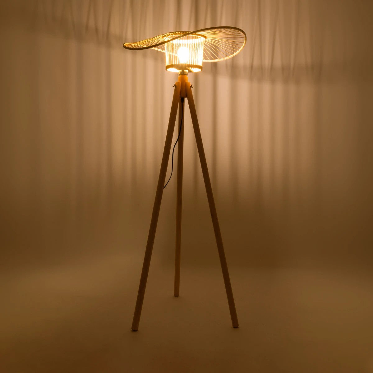 POPPY 01987 Boho Επιδαπέδιο Φωτιστικό Μονόφωτο 1 x E27 IP20 Μπεζ Ξύλο - Μ58 x Π58 x Υ138cm