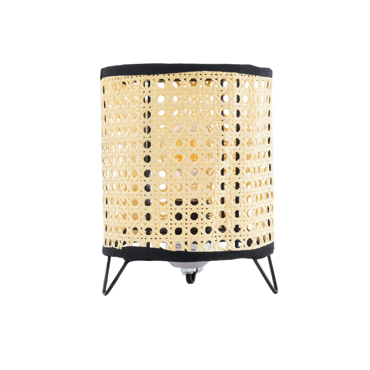 MONTE 01996 Μοντέρνο Επιτραπέζιο Φωτιστικό Πορτατίφ Μονόφωτο 1 x E27 AC220-240V IP20 - Φ16 x Υ22cm - Μαύρο Ύφασμα με Μπεζ Ξύλινο Μπαμπού Πλέγμα