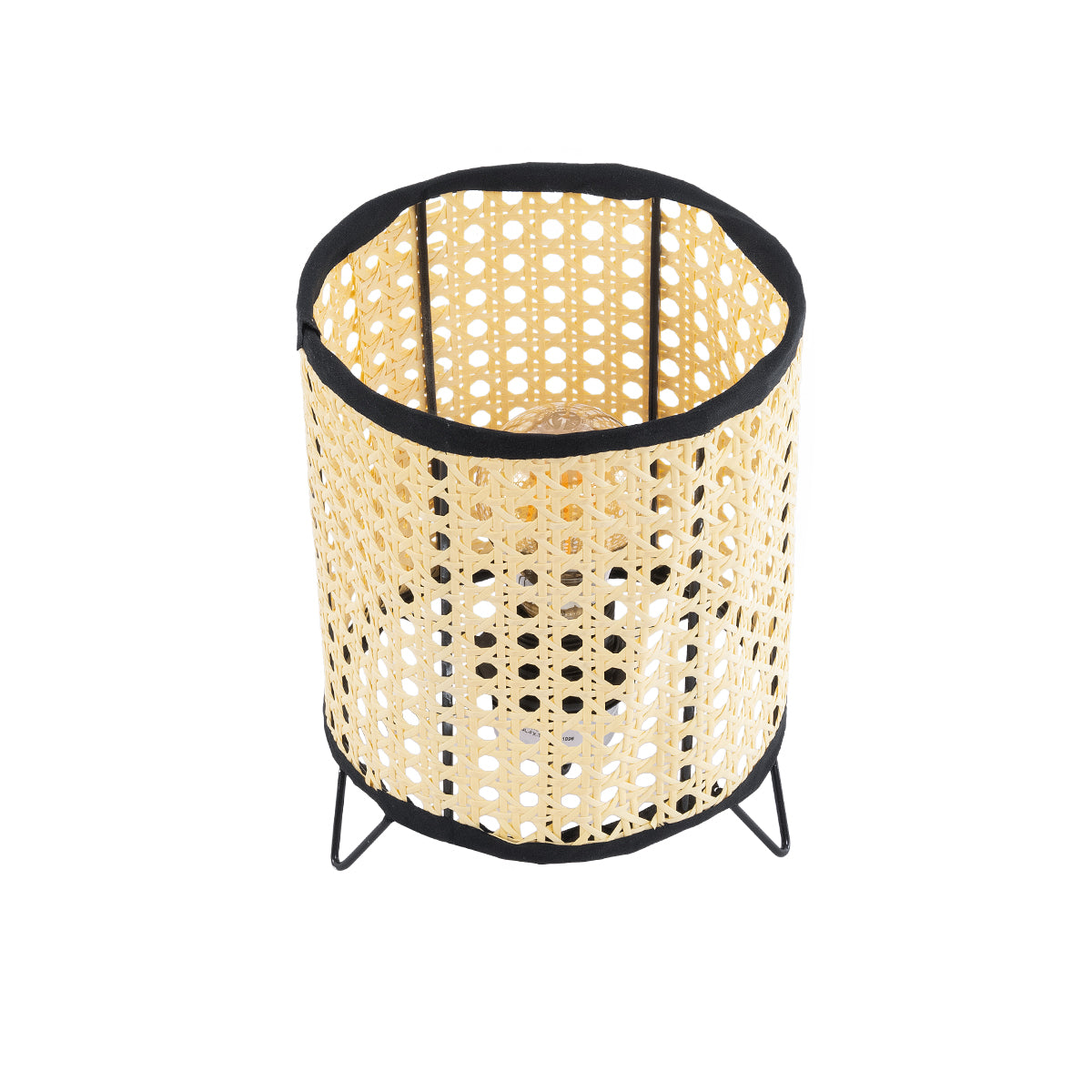 MONTE 01996 Μοντέρνο Επιτραπέζιο Φωτιστικό Πορτατίφ Μονόφωτο 1 x E27 AC220-240V IP20 - Φ16 x Υ22cm - Μαύρο Ύφασμα με Μπεζ Ξύλινο Μπαμπού Πλέγμα