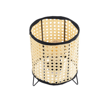 MONTE 01996 Μοντέρνο Επιτραπέζιο Φωτιστικό Πορτατίφ Μονόφωτο 1 x E27 AC220-240V IP20 - Φ16 x Υ22cm - Μαύρο Ύφασμα με Μπεζ Ξύλινο Μπαμπού Πλέγμα