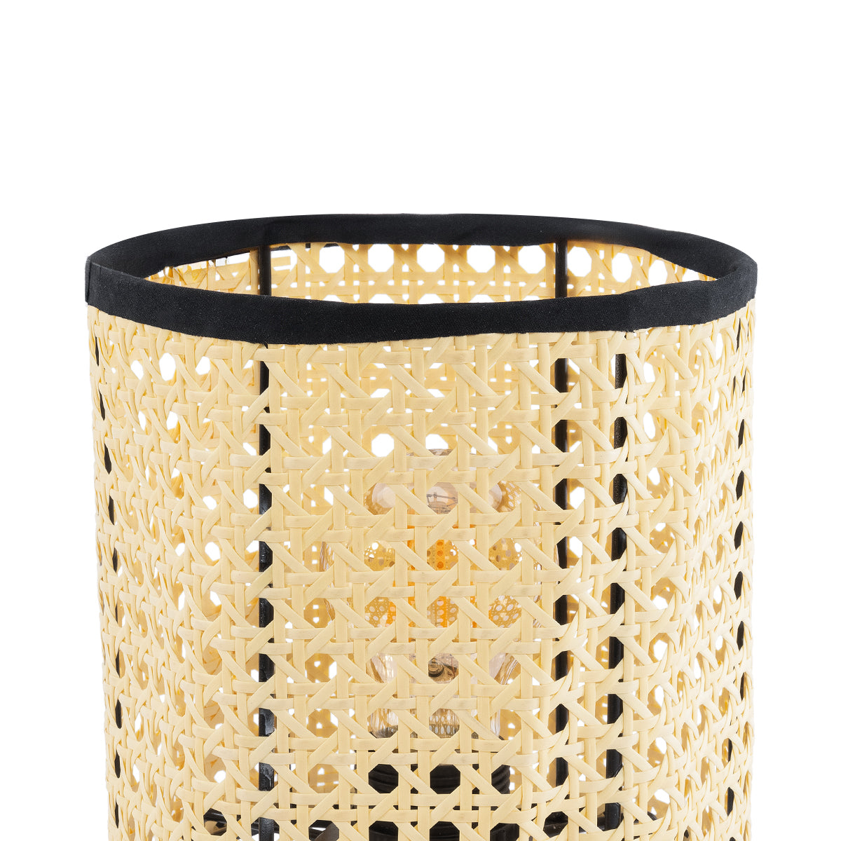 MONTE 01996 Μοντέρνο Επιτραπέζιο Φωτιστικό Πορτατίφ Μονόφωτο 1 x E27 AC220-240V IP20 - Φ16 x Υ22cm - Μαύρο Ύφασμα με Μπεζ Ξύλινο Μπαμπού Πλέγμα