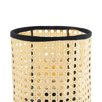 MONTE 01996 Μοντέρνο Επιτραπέζιο Φωτιστικό Πορτατίφ Μονόφωτο 1 x E27 AC220-240V IP20 - Φ16 x Υ22cm - Μαύρο Ύφασμα με Μπεζ Ξύλινο Μπαμπού Πλέγμα