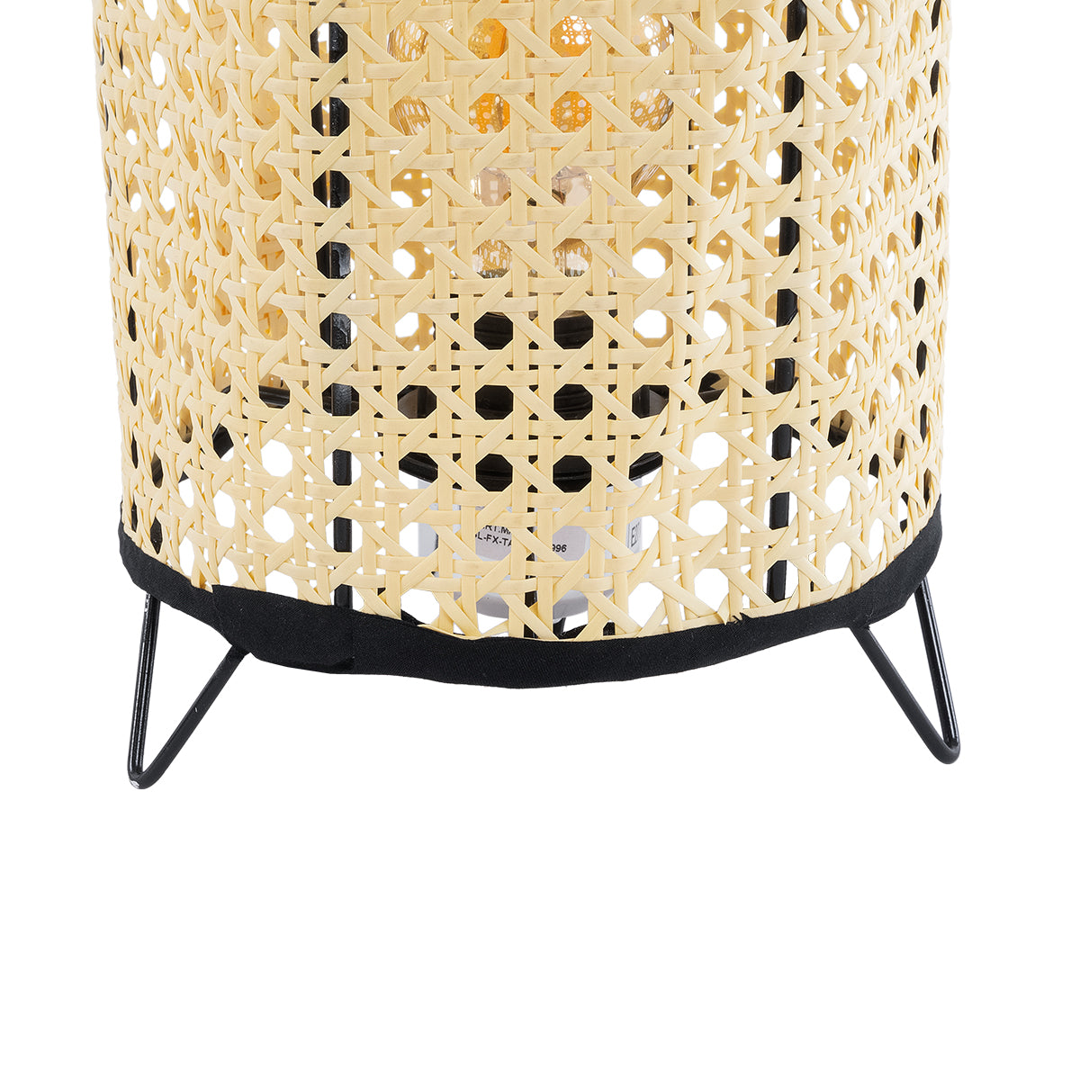 MONTE 01996 Μοντέρνο Επιτραπέζιο Φωτιστικό Πορτατίφ Μονόφωτο 1 x E27 AC220-240V IP20 - Φ16 x Υ22cm - Μαύρο Ύφασμα με Μπεζ Ξύλινο Μπαμπού Πλέγμα