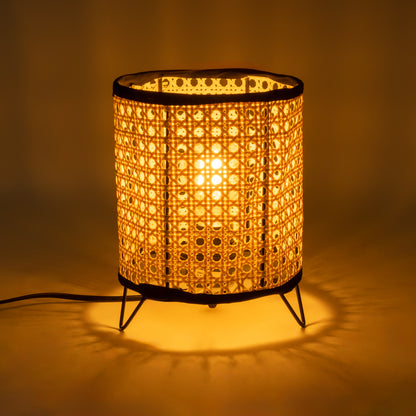 MONTE 01996 Μοντέρνο Επιτραπέζιο Φωτιστικό Πορτατίφ Μονόφωτο 1 x E27 AC220-240V IP20 - Φ16 x Υ22cm - Μαύρο Ύφασμα με Μπεζ Ξύλινο Μπαμπού Πλέγμα