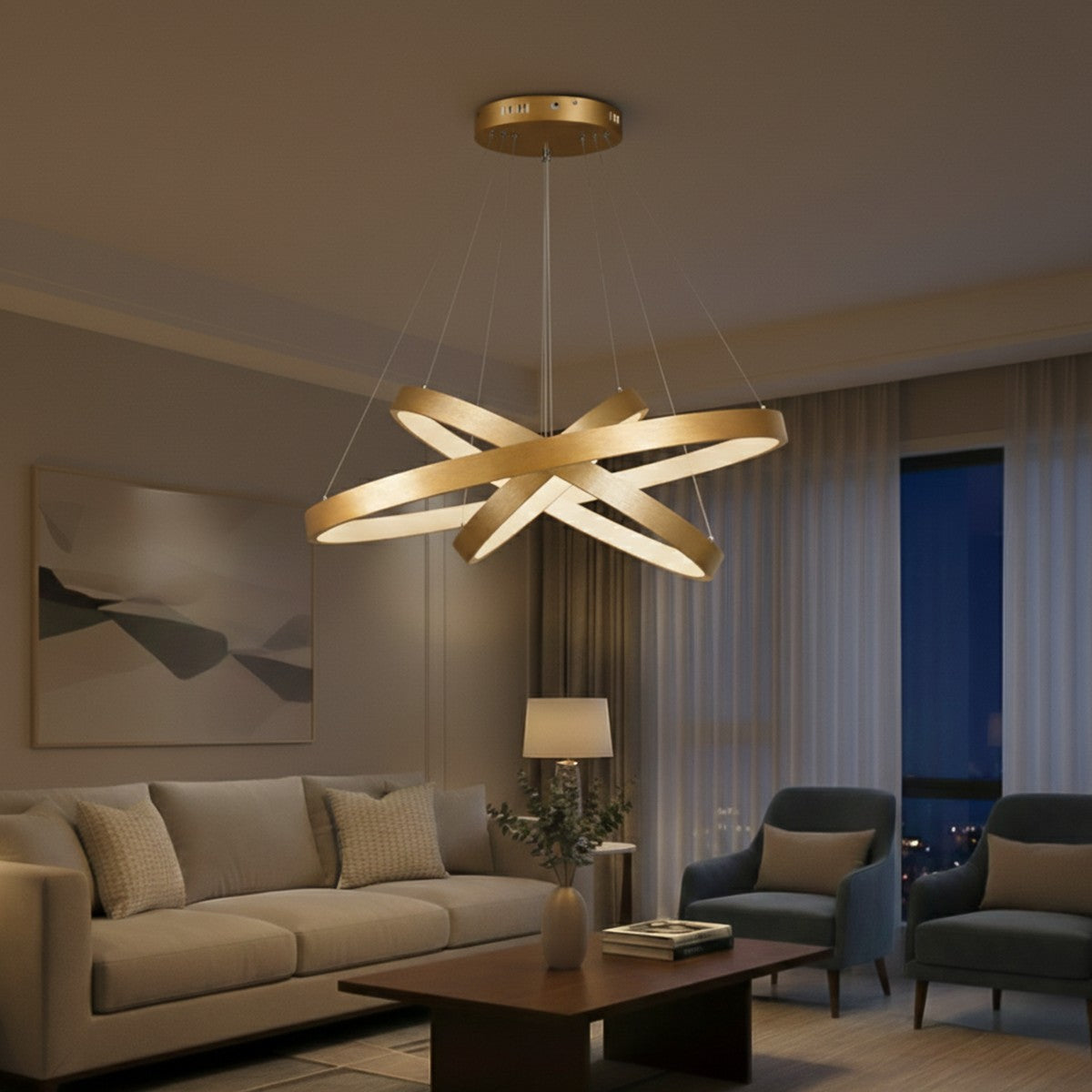 NEMESIS KLV-101-0222-V2 Κρεμαστό Φωτιστικό Οροφής LED 120W 12000lm 180° AC 220-240V IP20 Ρυθμιζόμενο Λευκό CCT με Χειριστήριο από 2700K έως 6000K Dimmable - Lumileds SMD Chip - Χρυσό Πλατίνα - Μ80 x Π80 x Υ80