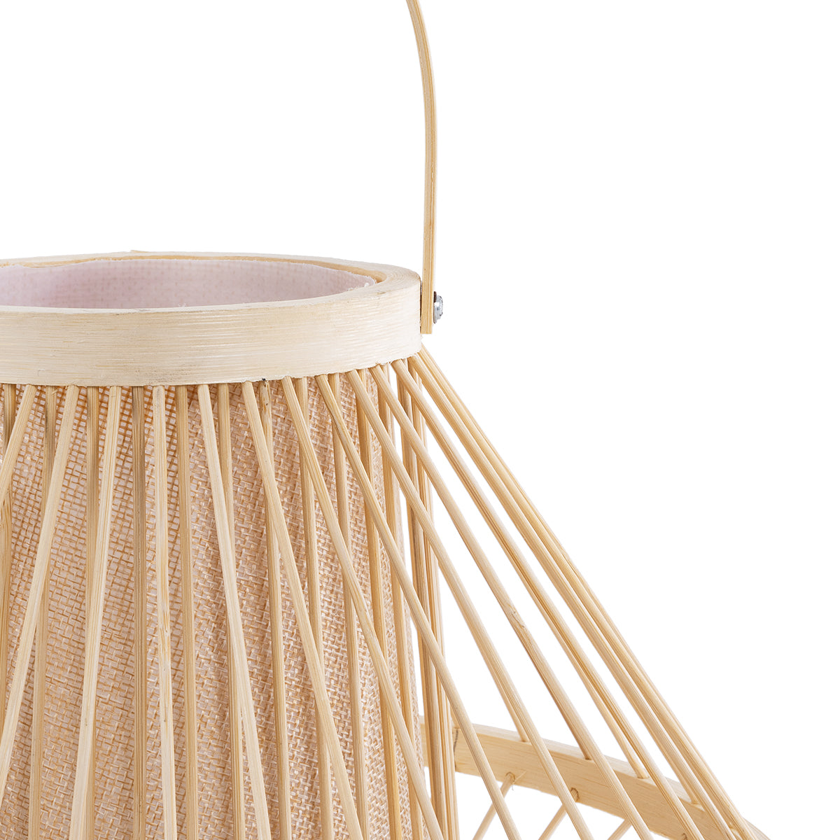 CATHY 02006 Boho Επιτραπέζιο Φωτιστικό Πορτατίφ Μονόφωτο 1 x E27 AC220-240V IP20 - Φ30 x Υ22cm - Μπεζ Ύφασμα με Μπεζ Ξύλινο Μπαμπού Πλέγμα