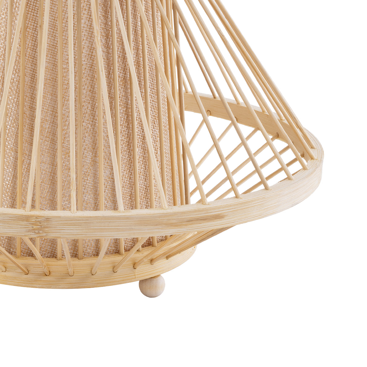 CATHY 02006 Boho Επιτραπέζιο Φωτιστικό Πορτατίφ Μονόφωτο 1 x E27 AC220-240V IP20 - Φ30 x Υ22cm - Μπεζ Ύφασμα με Μπεζ Ξύλινο Μπαμπού Πλέγμα