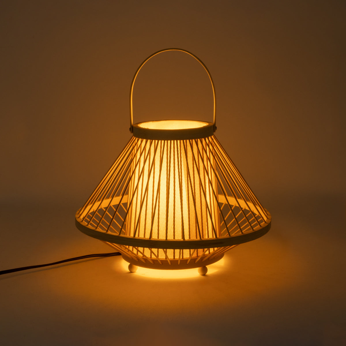 CATHY 02006 Boho Επιτραπέζιο Φωτιστικό Πορτατίφ Μονόφωτο 1 x E27 AC220-240V IP20 - Φ30 x Υ22cm - Μπεζ Ύφασμα με Μπεζ Ξύλινο Μπαμπού Πλέγμα