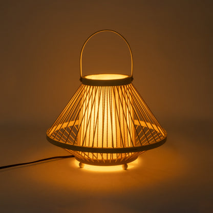 CATHY 02006 Boho Επιτραπέζιο Φωτιστικό Πορτατίφ Μονόφωτο 1 x E27 AC220-240V IP20 - Φ30 x Υ22cm - Μπεζ Ύφασμα με Μπεζ Ξύλινο Μπαμπού Πλέγμα