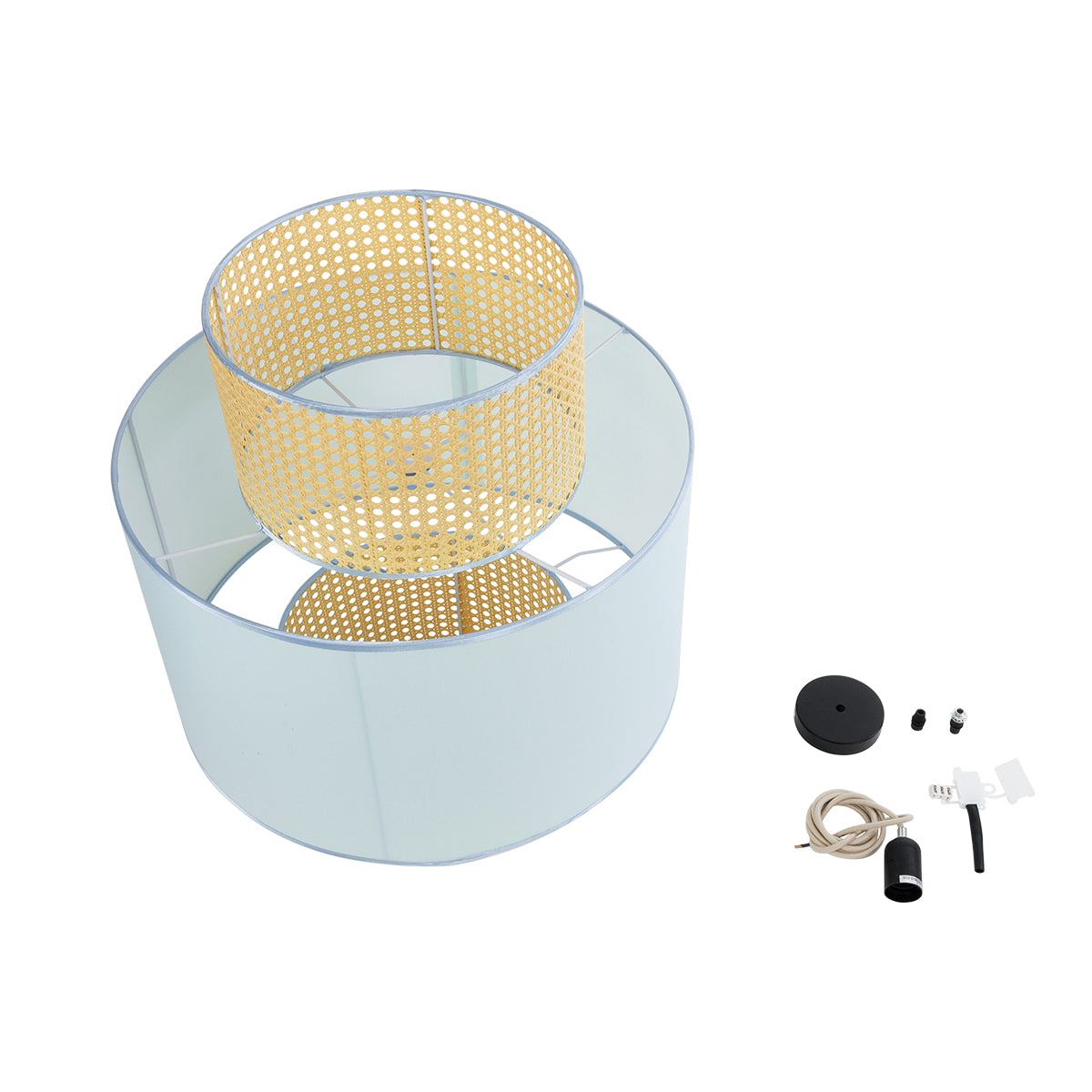 SAIGE 02045 Boho Κρεμαστό Φωτιστικό Οροφής Μονόφωτο 1 x E27 AC220-240V IP20 - Φ50 x Υ60cm - Μπεζ με Γαλάζιο Ξύλινο Μπαμπού Πλέγμα