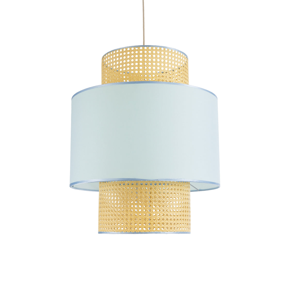 SAIGE 02045 Boho Κρεμαστό Φωτιστικό Οροφής Μονόφωτο 1 x E27 AC220-240V IP20 - Φ50 x Υ60cm - Μπεζ με Γαλάζιο Ξύλινο Μπαμπού Πλέγμα