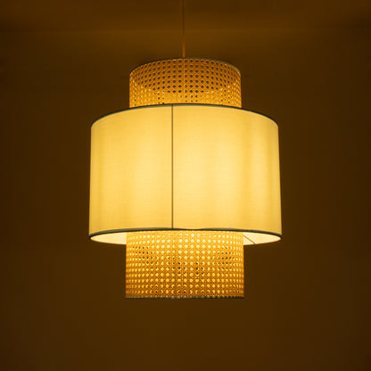 SAIGE 02045 Boho Κρεμαστό Φωτιστικό Οροφής Μονόφωτο 1 x E27 AC220-240V IP20 - Φ50 x Υ60cm - Μπεζ με Γαλάζιο Ξύλινο Μπαμπού Πλέγμα