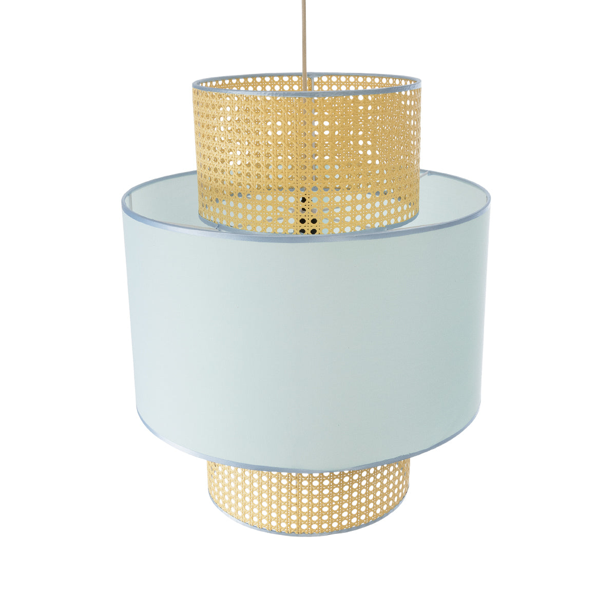 SAIGE 02045 Boho Κρεμαστό Φωτιστικό Οροφής Μονόφωτο 1 x E27 AC220-240V IP20 - Φ50 x Υ60cm - Μπεζ με Γαλάζιο Ξύλινο Μπαμπού Πλέγμα