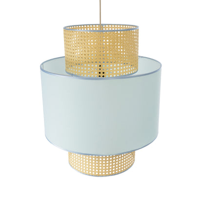 SAIGE 02045 Boho Κρεμαστό Φωτιστικό Οροφής Μονόφωτο 1 x E27 AC220-240V IP20 - Φ50 x Υ60cm - Μπεζ με Γαλάζιο Ξύλινο Μπαμπού Πλέγμα