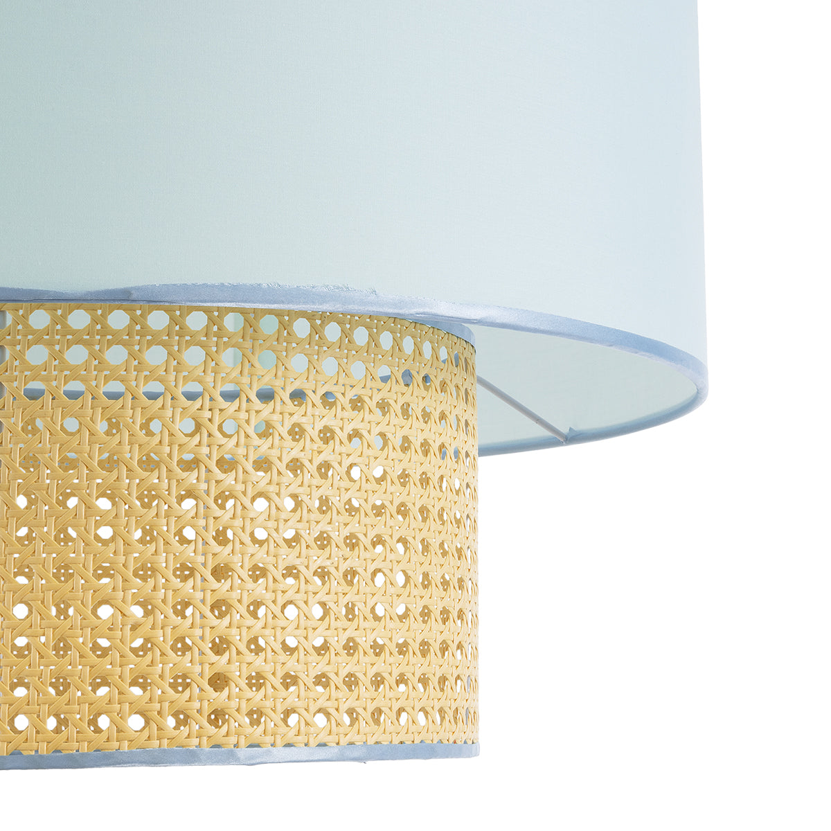 SAIGE 02045 Boho Κρεμαστό Φωτιστικό Οροφής Μονόφωτο 1 x E27 AC220-240V IP20 - Φ50 x Υ60cm - Μπεζ με Γαλάζιο Ξύλινο Μπαμπού Πλέγμα