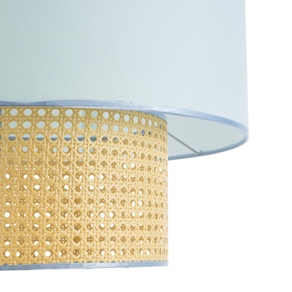 SAIGE 02045 Boho Κρεμαστό Φωτιστικό Οροφής Μονόφωτο 1 x E27 AC220-240V IP20 - Φ50 x Υ60cm - Μπεζ με Γαλάζιο Ξύλινο Μπαμπού Πλέγμα