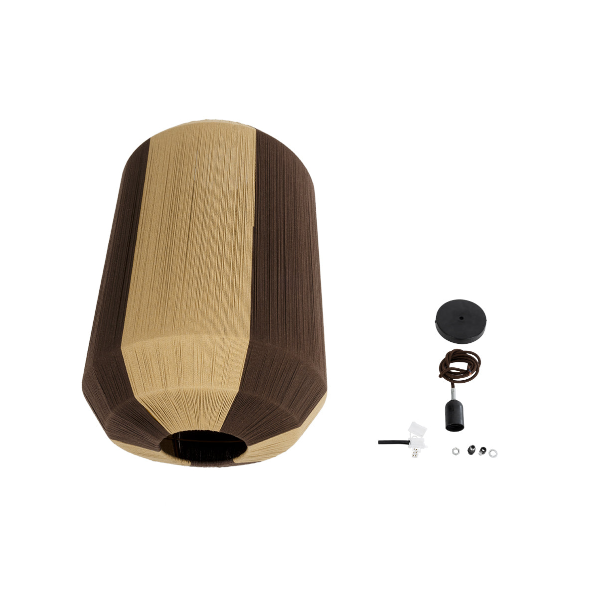 SALERNO 02076 Boho Κρεμαστό Φωτιστικό Οροφής Μονόφωτο 1 x E27 AC220-240V IP20 - Φ50 x Υ80cm - Μπεζ με Καφέ Λεπτό Νήμα Βαμβακερό Πλέγμα Καμπάνα