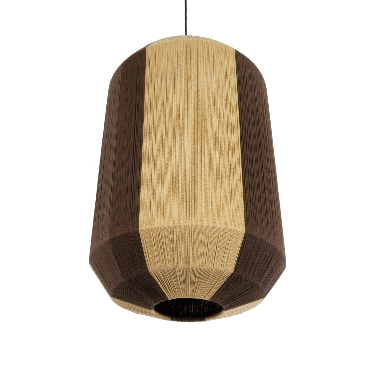 SALERNO 02076 Boho Κρεμαστό Φωτιστικό Οροφής Μονόφωτο 1 x E27 AC220-240V IP20 - Φ50 x Υ80cm - Μπεζ με Καφέ Λεπτό Νήμα Βαμβακερό Πλέγμα Καμπάνα