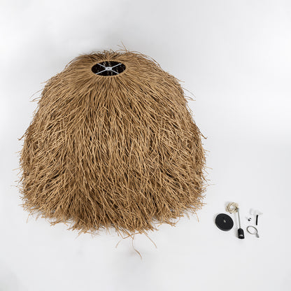 GUADELOUPE 02159 Boho Κρεμαστό Φωτιστικό Οροφής Μονόφωτο 1 x E27 AC220-240V IP20 - Φ120 x Υ100cm - Μπεζ Φυσική Ράφια Νήμα Πλέγμα Καμπάνα