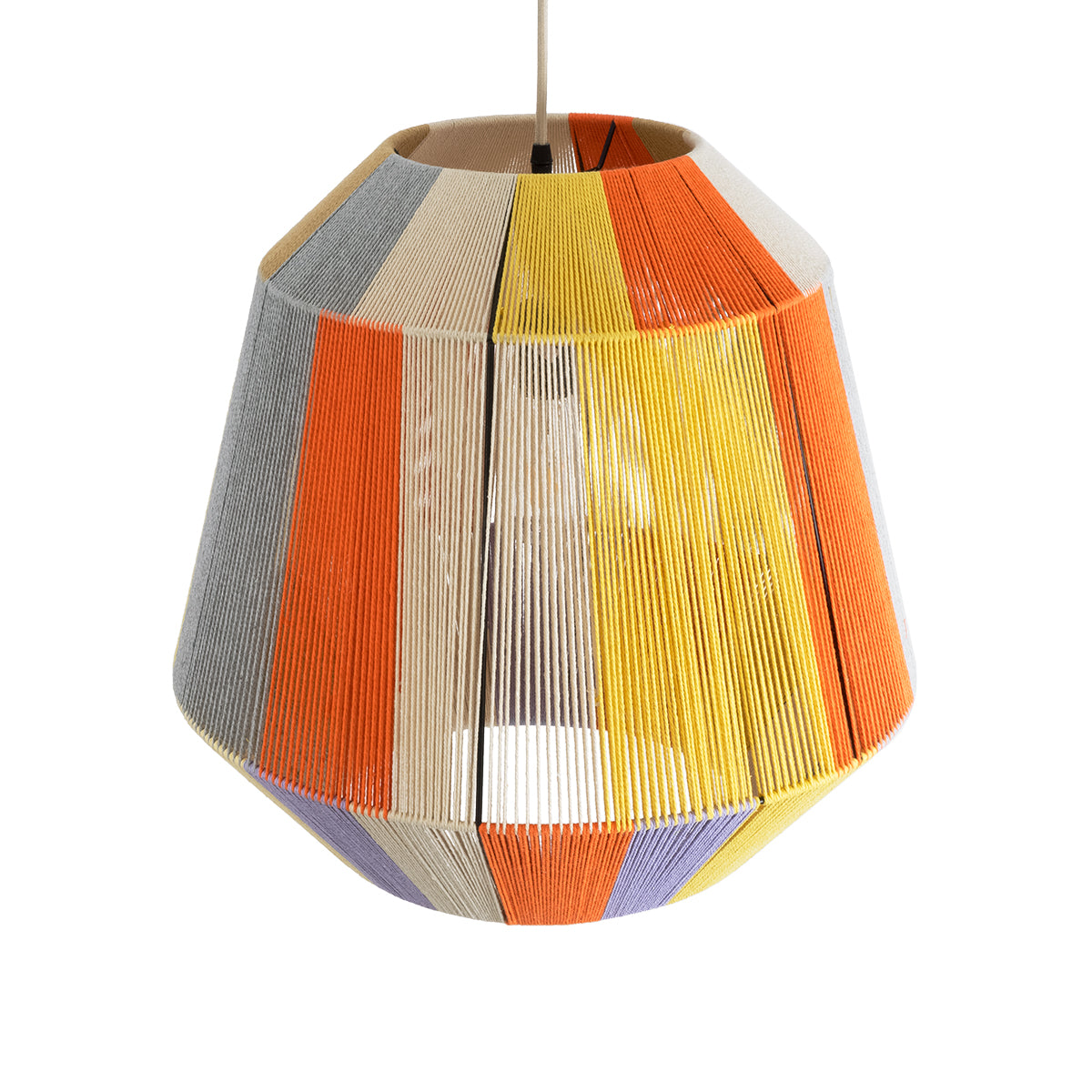 SALERNO 02188 Boho Κρεμαστό Φωτιστικό Οροφής Μονόφωτο 1 x E27 AC220-240V IP20 - Φ50 x Υ50cm - Μπεζ με Λευκό και Γρι με Πορτοκαλί Λεπτό Νήμα Βαμβακερό Πλέγμα Καμπάνα