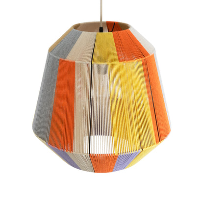 SALERNO 02188 Boho Κρεμαστό Φωτιστικό Οροφής Μονόφωτο 1 x E27 AC220-240V IP20 - Φ50 x Υ50cm - Μπεζ με Λευκό και Γρι με Πορτοκαλί Λεπτό Νήμα Βαμβακερό Πλέγμα Καμπάνα