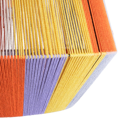 SALERNO 02188 Boho Κρεμαστό Φωτιστικό Οροφής Μονόφωτο 1 x E27 AC220-240V IP20 - Φ50 x Υ50cm - Μπεζ με Λευκό και Γρι με Πορτοκαλί Λεπτό Νήμα Βαμβακερό Πλέγμα Καμπάνα