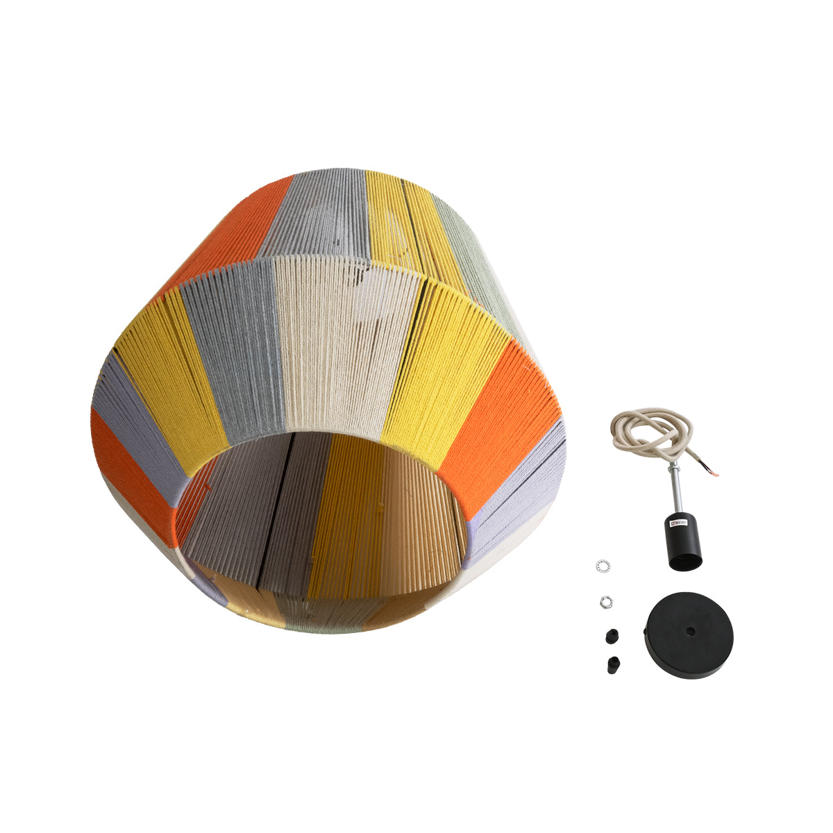 SALERNO 02188 Boho Κρεμαστό Φωτιστικό Οροφής Μονόφωτο 1 x E27 AC220-240V IP20 - Φ50 x Υ50cm - Μπεζ με Λευκό και Γρι με Πορτοκαλί Λεπτό Νήμα Βαμβακερό Πλέγμα Καμπάνα