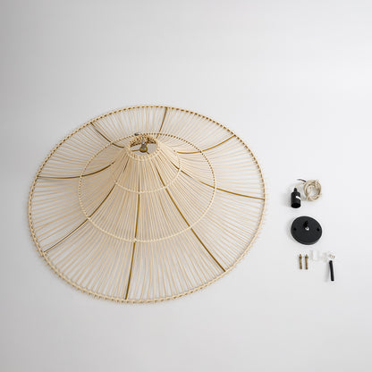 PALERMO 02209 Boho Κρεμαστό Φωτιστικό Οροφής Μονόφωτο 1 x E27 AC220-240V IP20 - Φ100 x Υ30cm - Μπεζ Ξύλινο Μπαμπού Πλέγμα