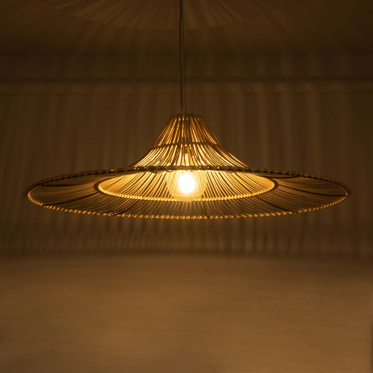 PALERMO 02209 Boho Κρεμαστό Φωτιστικό Οροφής Μονόφωτο 1 x E27 AC220-240V IP20 - Φ100 x Υ30cm - Μπεζ Ξύλινο Μπαμπού Πλέγμα