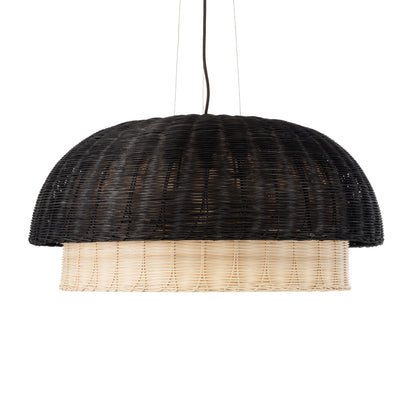 CORSICA 02216 Boho Κρεμαστό Φωτιστικό Οροφής Μονόφωτο 1 x E27 AC220-240V IP20 - Φ70 x Υ35cm - Μαύρο Μπεζ Ξύλινο Μπαμπού Πλέγμα Καμπάνα