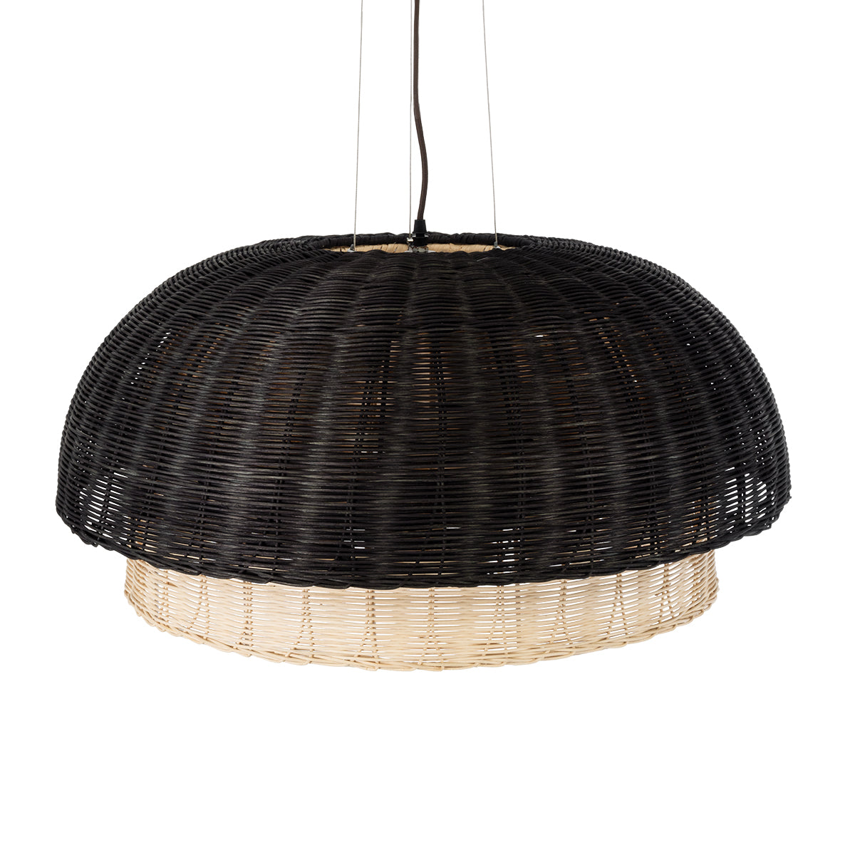 CORSICA 02216 Boho Κρεμαστό Φωτιστικό Οροφής Μονόφωτο 1 x E27 AC220-240V IP20 - Φ70 x Υ35cm - Μαύρο Μπεζ Ξύλινο Μπαμπού Πλέγμα Καμπάνα