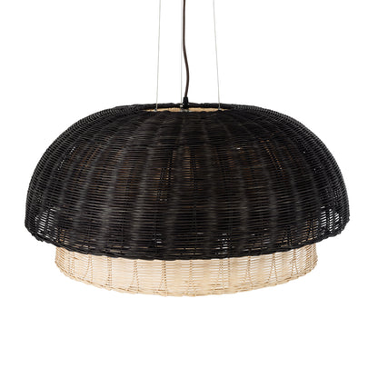 CORSICA 02216 Boho Κρεμαστό Φωτιστικό Οροφής Μονόφωτο 1 x E27 AC220-240V IP20 - Φ70 x Υ35cm - Μαύρο Μπεζ Ξύλινο Μπαμπού Πλέγμα Καμπάνα
