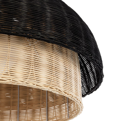 CORSICA 02216 Boho Κρεμαστό Φωτιστικό Οροφής Μονόφωτο 1 x E27 AC220-240V IP20 - Φ70 x Υ35cm - Μαύρο Μπεζ Ξύλινο Μπαμπού Πλέγμα Καμπάνα
