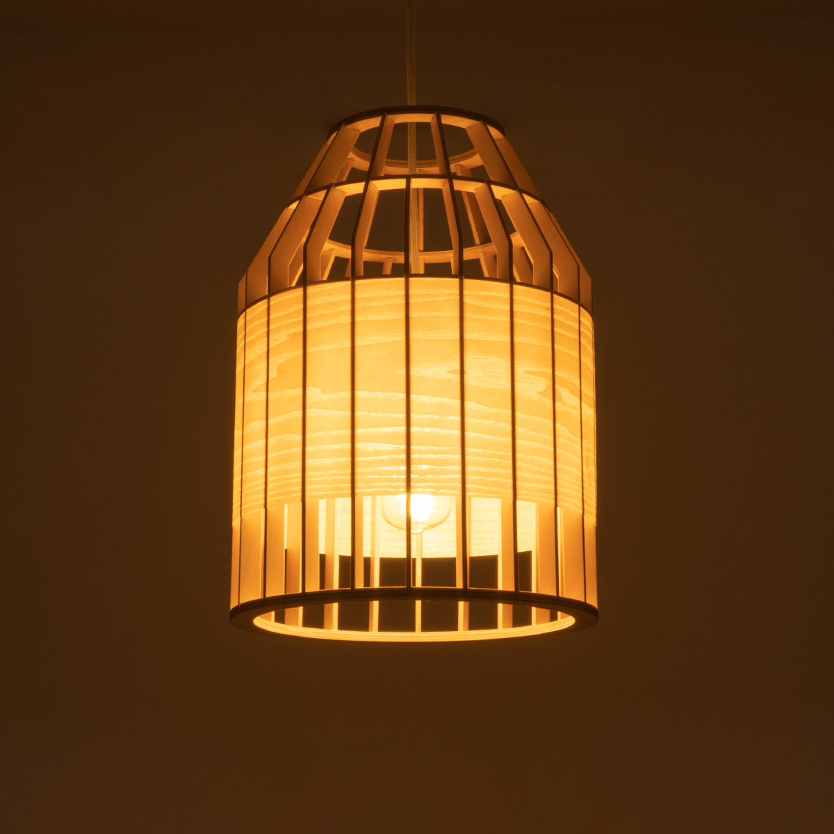 GALIA 02219 Boho Κρεμαστό Φωτιστικό Πλέγμα Μονόφωτο 1 x E27 IP20 Μπεζ & Καφέ Ξύλο - Μ30 x Π30 x Υ40cm