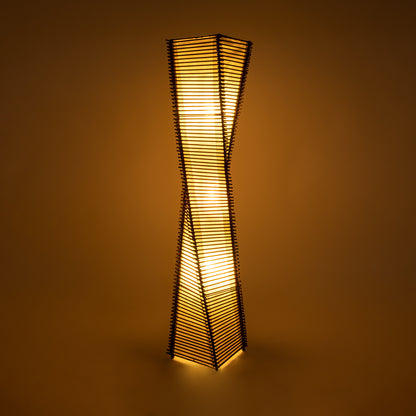 PALMA 02273 Boho Επιδαπέδιο Φωτιστικό Δίφωτο 2 x E27 AC220-240V IP20 - Μ34 x Π34 x Υ130cm - Καφέ Ξύλινο Μπαμπού Πλέγμα με Μπεζ Ύφασμα