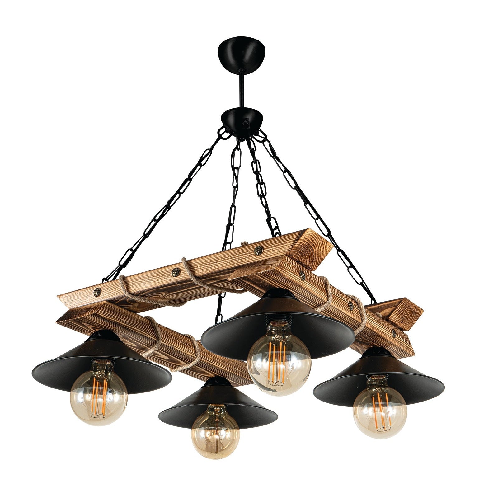 PDT 2060-4 ΤΕΤΡΑΓΩΝΗ ΞΥΛΙΝΗ ΒΑΣΗ ΜΕ ΚΑΜΠΑΝΑ ΚΑΠΕΛΑ 4xΕ27 57x57x70