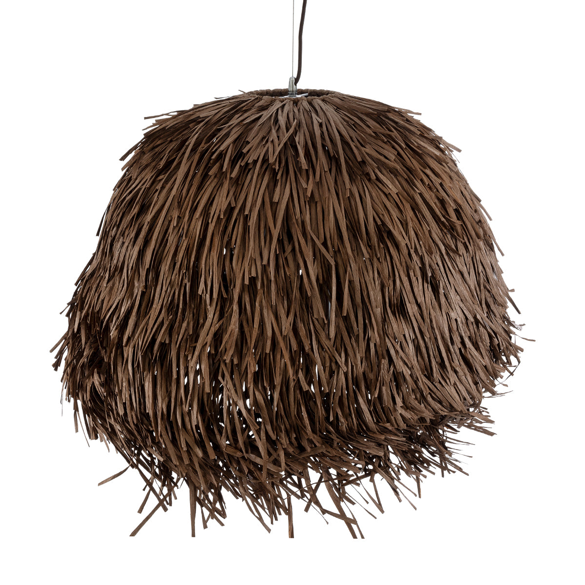 GUADELOUPE 02294 Boho Κρεμαστό Φωτιστικό Οροφής Μονόφωτο 1 x E27 AC220-240V IP20 - Φ80 x Υ60cm - Καφέ Σκούρο Φυσική Ράφια Νήμα Πλέγμα Καμπάνα