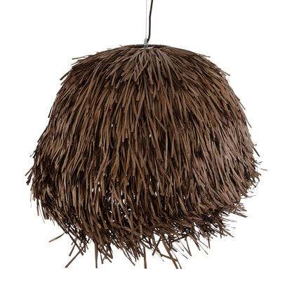 GUADELOUPE 02294 Boho Κρεμαστό Φωτιστικό Οροφής Μονόφωτο 1 x E27 AC220-240V IP20 - Φ80 x Υ60cm - Καφέ Σκούρο Φυσική Ράφια Νήμα Πλέγμα Καμπάνα